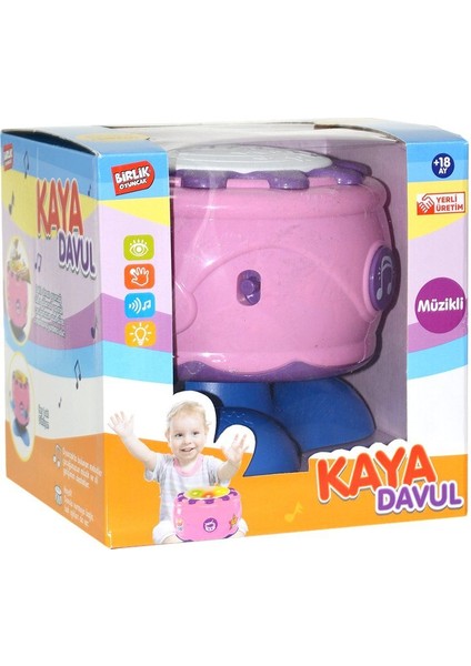 URT009-02 Pilli Işıklı Kaya Davul Pembe / +18 Ay Kız Erkek Çocuk Oyuncak Eğitici Oyuncaklar