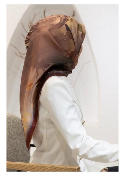 Tivil Ipek Eşarp 60842 - 3 - 0014 Taba Sulu Boya Çiçek Desen