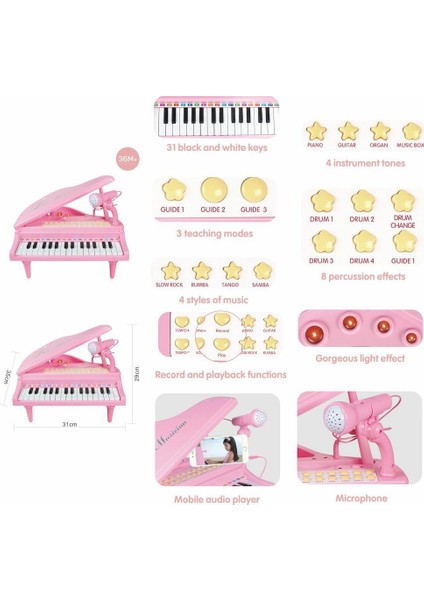 BAO-1504B 31 Tuşlu Mini Piano Mp3 Kız Erkek Çocuk Oyuncak Eğitici Oyuncaklar indirimleri