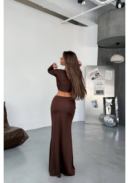 Kadın Drapeli Tokalı Kemer Detaylı Etek Crop Ikili Takım NBDF171 fırsatları