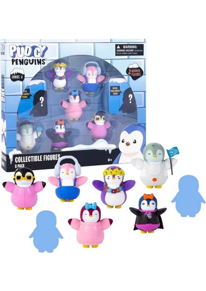Pudgy Penguins 8'li Figür Seti S2 Bayrak Tutan Penguenli Set Kız Erkek Çocuk Oyuncak Eğitici Oyuncak modelleri