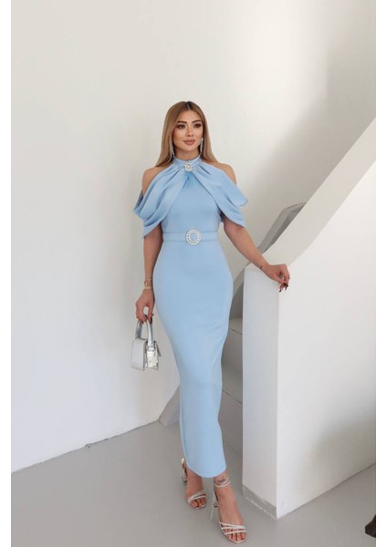 Kadın Omuz Detaylı Toka Kemerli Midi Boy Elbise NBNC110095 fiyatları