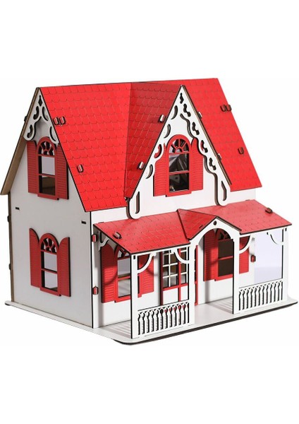 CCY00093 Ahşap Kırmızı Villa Ev Kız Erkek Çocuk Oyuncak Eğitici Oyuncaklar