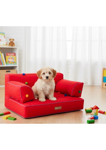 Lüx Kedi Köpek Koltuk- Çocuk Koltuk- Pon Ponlu Koltuk- Gabardin Kumaş -Kedi Köpek Yatak