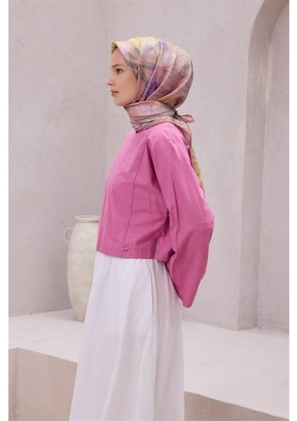 Tivil Saf Ipek Eşarp 4225 - 55 Pembe Çiçek Desen
