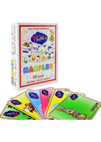 Playwood Eğitici Resimli Bilgi Kartı Harfler Kız Erkek Çocuk Oyuncak Eğitici Oyuncaklar