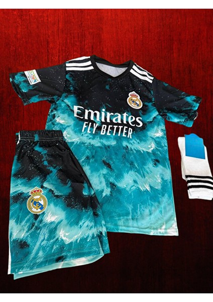 Real. Madrid. Ronaldo Konsept Çocuk Forması Dalgalı 3 Lü Set (Mavi) Spor T-Shirt fiyatları