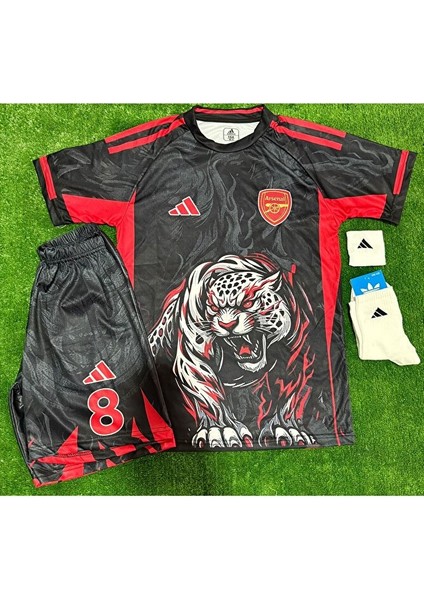 Arsenal 2026 Alevli Panter Desenli Martin Odegaard #8 Yeni Sezon Çocuk Forması 4’lü Set fiyatları