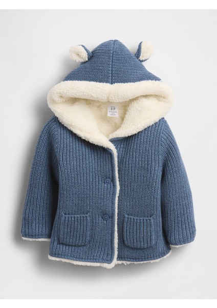 Bebek Mavi Sherpa Astarlı Yün Ceket