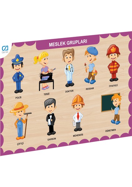 CAAHS-3203 Ca Games Ahşap Meslek Grupları Bul-Tak Kız Erkek Çocuk Oyuncak Eğitici Oyuncaklar