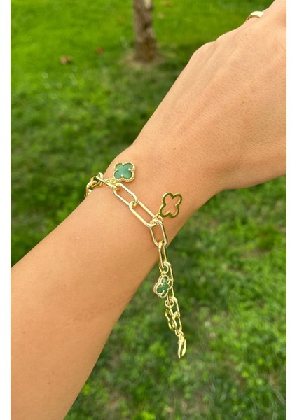 14K Yeşil Yonca Charmlı Bileklik