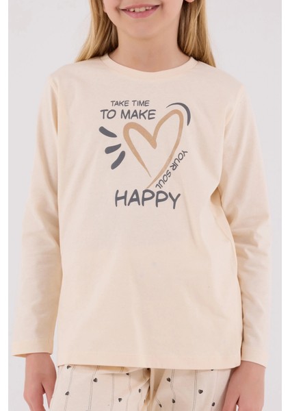 Desenli Bisiklet Yaka Uzun Kol Kız Çocuk Pijama Takım fırsatları