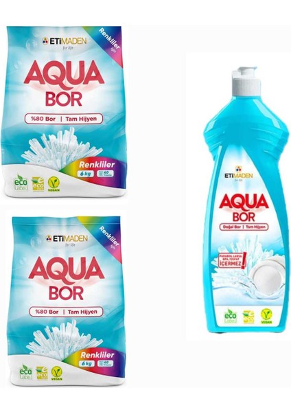Aqubor Çamaşır Deterjanı Renkliler Için 80 Yıkama 12 Kg+ Aquabor Bulaşık Deterjanı 650 ml