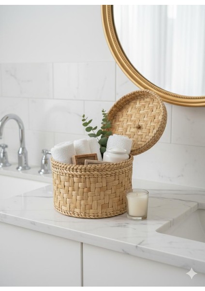 El Yapımı Hasır Kapaklı Sepet Doğal Dekoratif Saklama Kutusu | Makyaj, Oyuncak, Ekmek, Aksesuar Düzenleyici modelleri