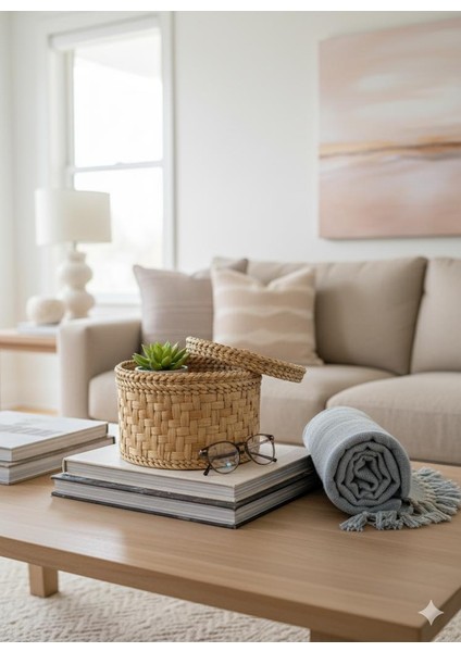 El Yapımı Hasır Kapaklı Sepet Doğal Dekoratif Saklama Kutusu | Makyaj, Oyuncak, Ekmek, Aksesuar Düzenleyici indirimleri