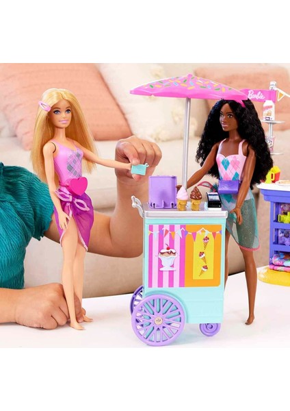 HNK99 Barbie Brooklyn ve Malibu'nun Sahildeki Yiyecek Standı Kız Erkek Çocuk Oyuncak Eğitici Oyuncak