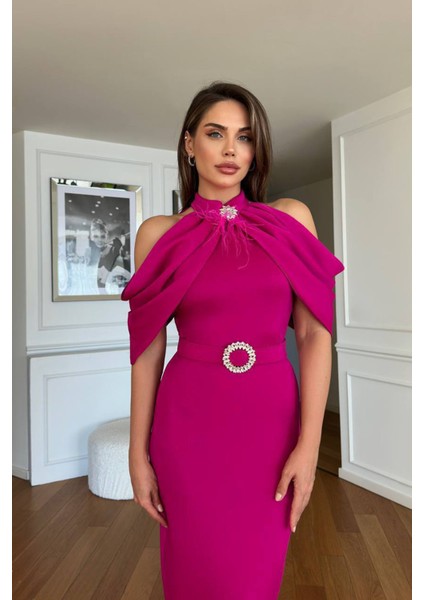 Kadın Omuz Detaylı Toka Kemerli Midi Boy Elbise NBNC110095 fiyatları