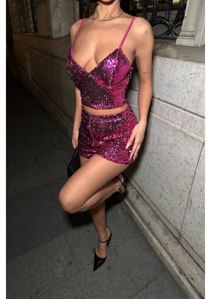 Kadın Pulpayet Askılı Crop Şort Ikili Takım NBDF168 fiyatları