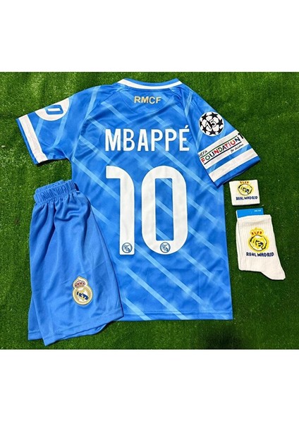 2026 Real Madrid Kylian Mbappé Yeni Sezon Alternatif Mavi Çocuk Forması 4’lü Set