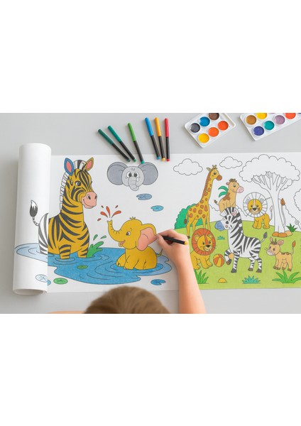 Safari Hayvanları Boyama Rulosu – 30×400 cm | Eğitici, Eğlenceli ve Renkli Macera fırsatları