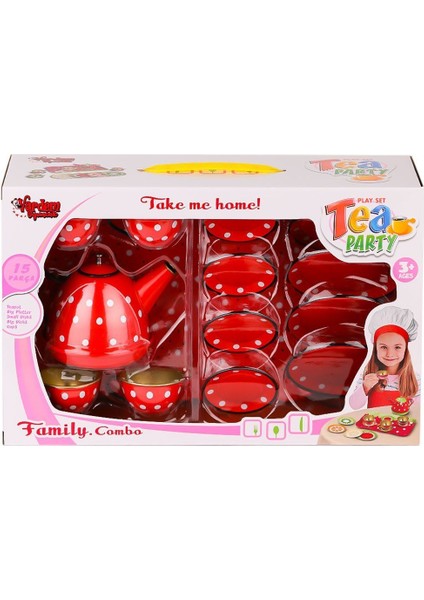 ATF-2020B-2020C Puantiyeli Metal Çay Seti 15 Parça -Vardem Oyuncak Kız Erkek Çocuk Oyuncak Eğitici O