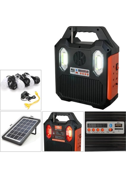 RT-903BT Solar Kamp Lambası Acil Durum Işığı Şarjlı Beyaz Kırmızı Cob LED