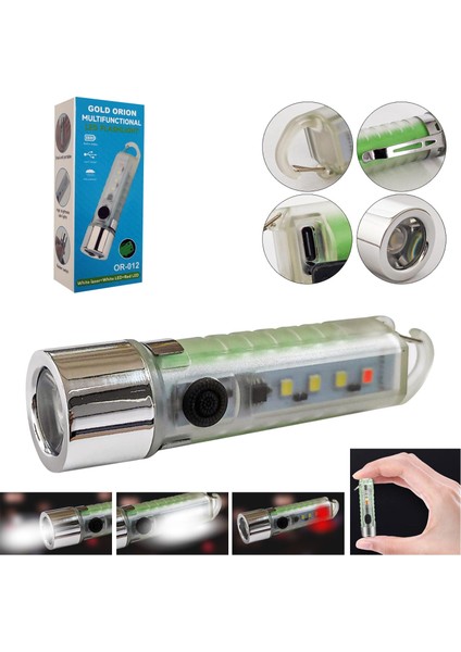 Gold Orıon OR-012 Mini Cep El Feneri Şarjlı Beyaz LED + 3 Smd + Kırmızı Smd