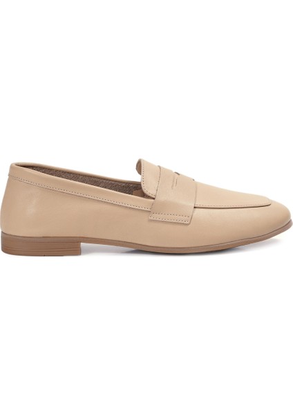 Bej Loafer Hakiki Deri Kadın Ayakkabı