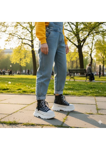 Siyah Sneakers Hakiki Deri Kadın Bot fırsatları