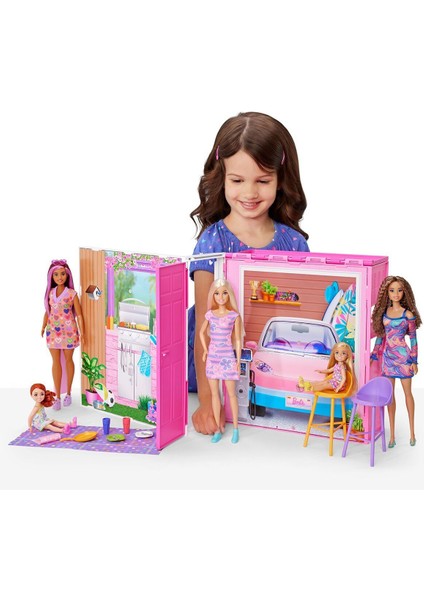 HRJ77 Barbienin Yeni Portatif Evi 2024 (Sarı Saçlı Bebek Dahil) Kız Erkek Çocuk Oyuncak Eğitici Oyun