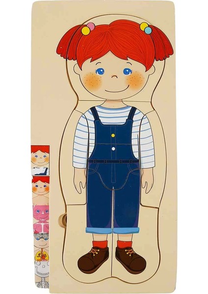Woody Oyna Öğren Katmanlı Insan Vücudu Ahşap Puzzle 4 x 7 Parça Kız Erkek Çocuk Oyuncak Eğitici Oyun