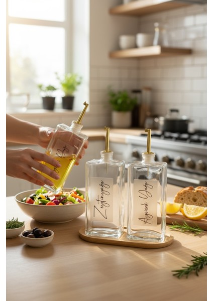 2'li Gold Kapaklı Cam Standlı Ayçiçek ve Zeytinyağı Etiketli Sosluk Sirkelik Yağdanlık Seti 750ML fiyatları