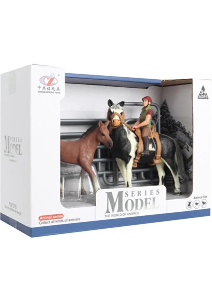 Model Hayvan Seti Jokey At ve Tay Alacalı Kız Erkek Çocuk Oyuncak Eğitici Oyuncaklar fiyatları