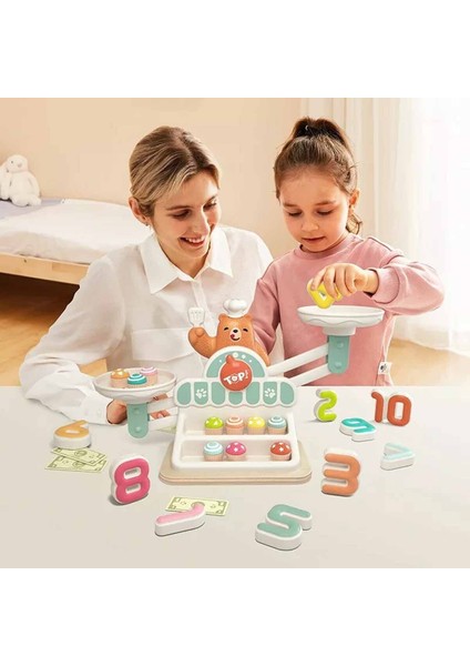 3905 Sun-Ahşap Manyetik Terazi Alışveriş Oyunu Kız Erkek Çocuk Oyuncak Eğitici Oyuncaklar