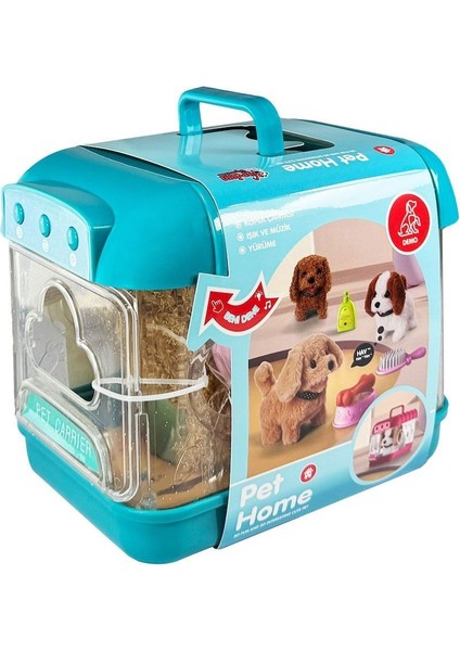 JND-6806 Hareketli Köpek ve Işıklı Sesli Şeffaf Kafes Seti -Vardem Oyuncak Kız Erkek Çocuk Oyuncak E