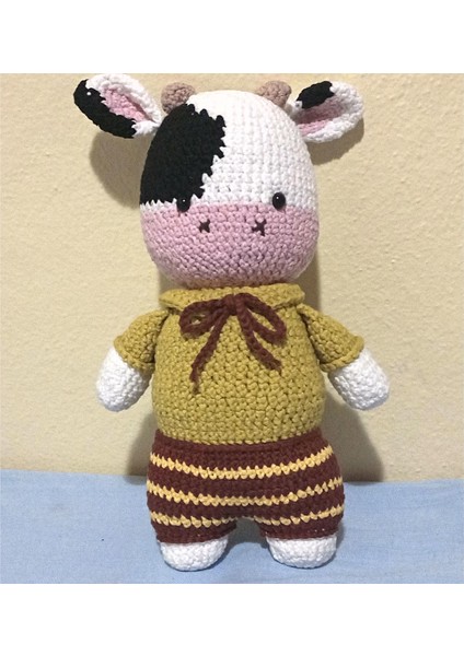 Amigurumi Tarzı El Örmesi (%60 Pamuk-%40 Akrilik Ip) Pijamalı Tosun Tığ Işi Oyuncak