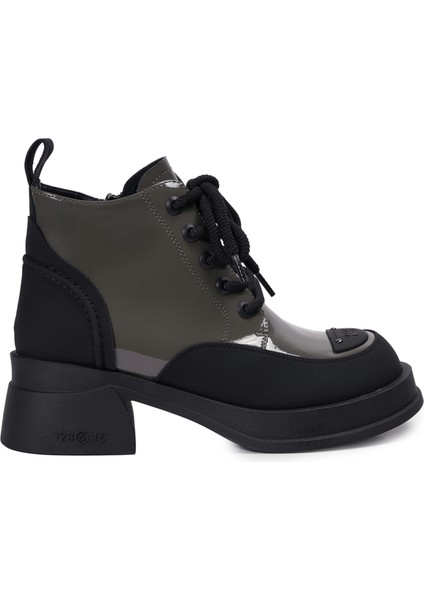 Haki Casual Rugan Deri Kadın Bot