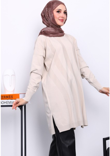 Krem Soğuk Iplik Merserize Triko Tunik modelleri