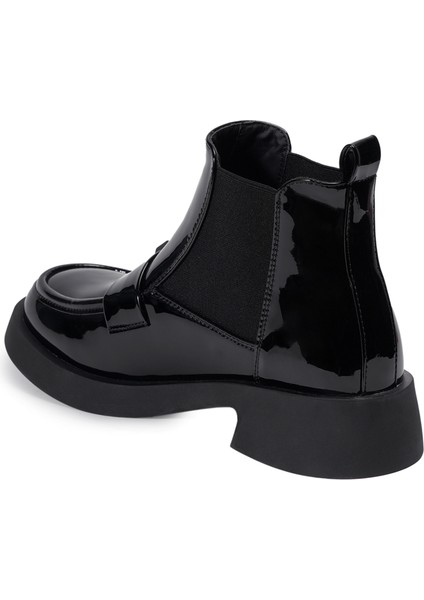 Siyah Casual Rugan Deri Kadın Bot modelleri
