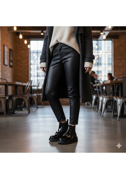 Siyah Casual Rugan Deri Kadın Bot fırsatları