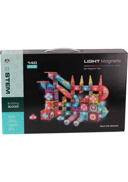 CH1174 Magnetic Tiles Light Version 140 Parça Kız Erkek Çocuk Oyuncak Eğitici Oyuncaklar