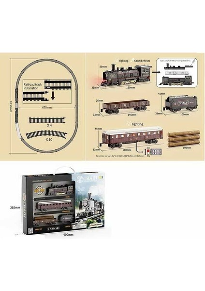 621B Retro Vagonları Işıklı Lüx Tren Kız Erkek Çocuk Oyuncak Eğitici Oyuncaklar