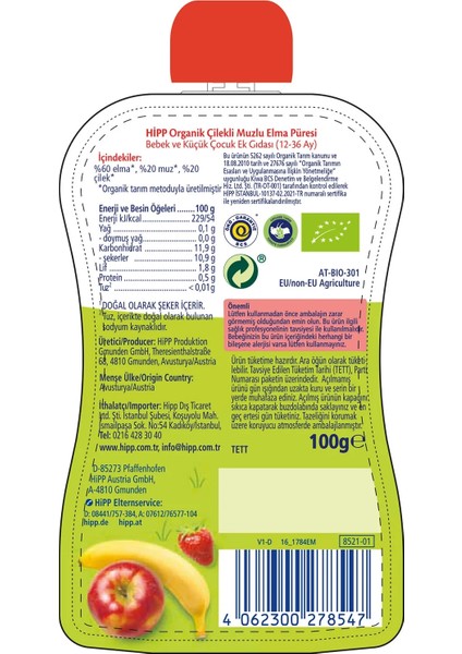 Bfs p Organik Çilekli Muzlu Elmalı Meyve Püresi 100 gr modelleri