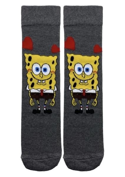 Gri Sponge Bob Soket Çorap
