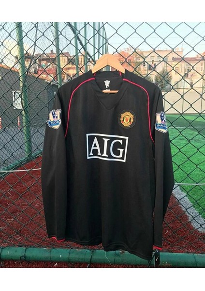 C.ronaldo M.united Retro Siyah Uzun Kol Futbol Forması Hava Alabilen Polyester Kumaş Futbol Forması modelleri