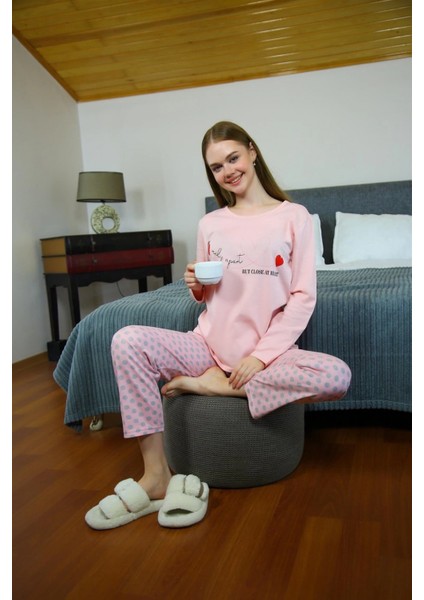 Kadın Penye Uzun Kol Pijama Takım Somon modelleri