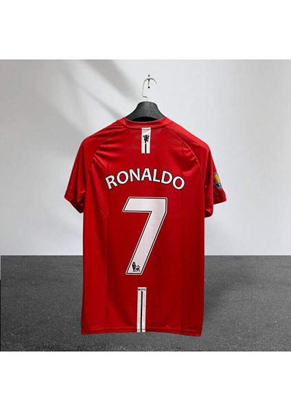 Man. United Ronaldo Baskılı 2007 Retro Kırmızı Kısa Kol Futbol Forması Özel Forma Kumaşı