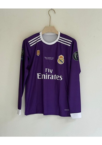 Ronaldo #7 Madrid Final Cardiff Retro Mor Uzun Kol Futbol Forması Özel Forma Kumaşı fırsatları