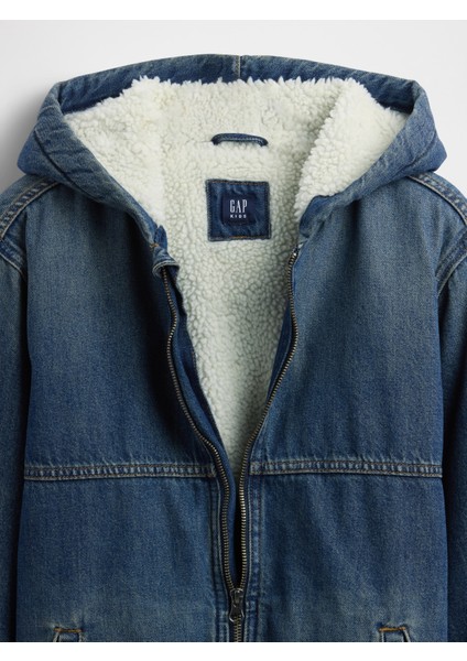 Erkek Çocuk Mavi Sherpa Astarlı Fermuarlı Ceket modelleri