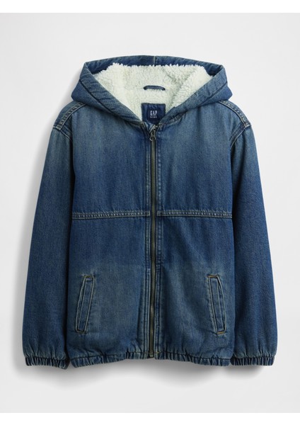 Erkek Çocuk Mavi Sherpa Astarlı Fermuarlı Ceket